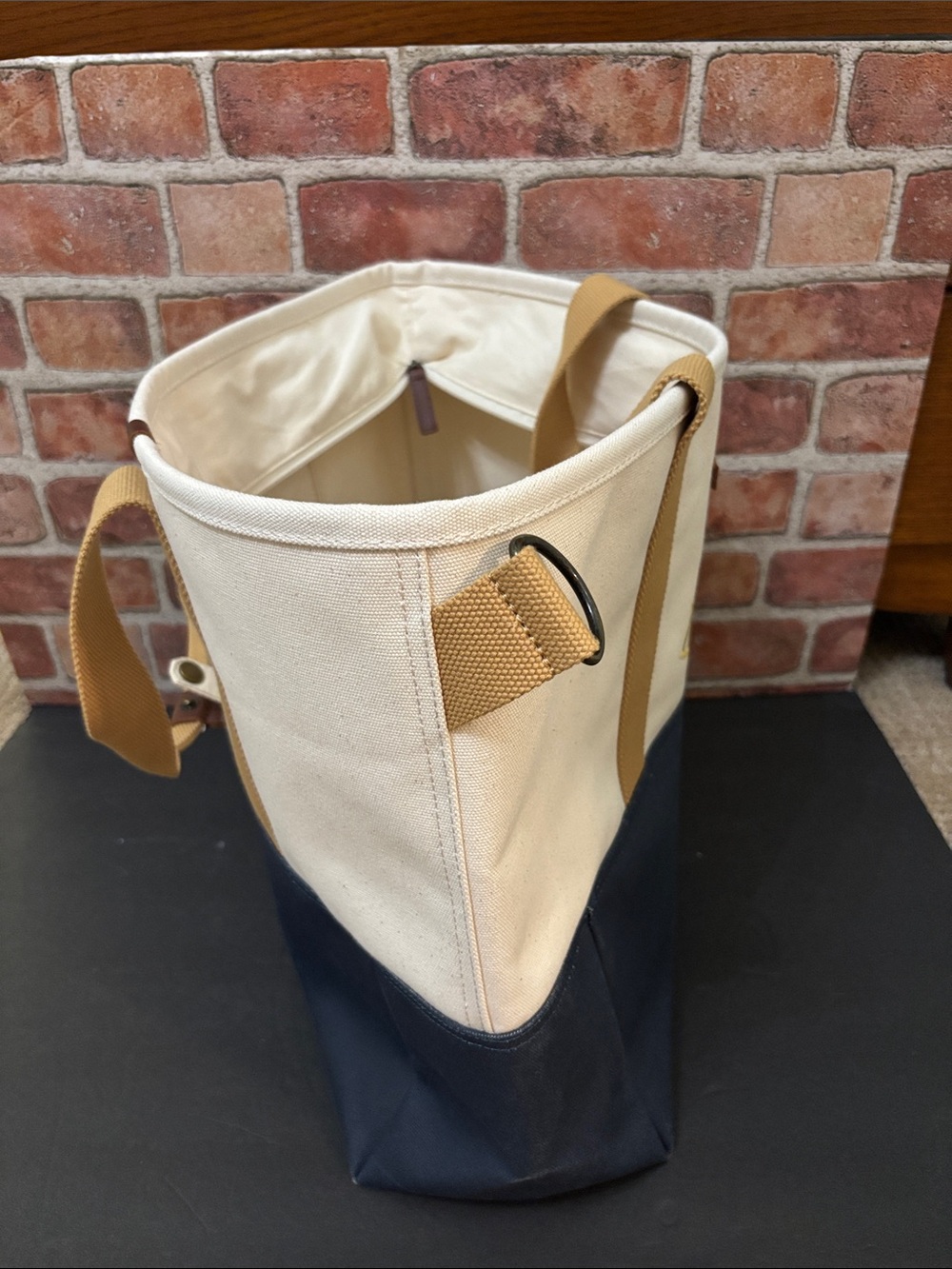 Ll Bean Canvas Tote Bag with Navy Base and Cream Body Boat Tote - Picture 6 of 7
